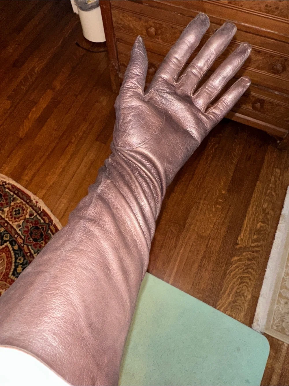Vintage Long Very Dark Brown Leather Gloves